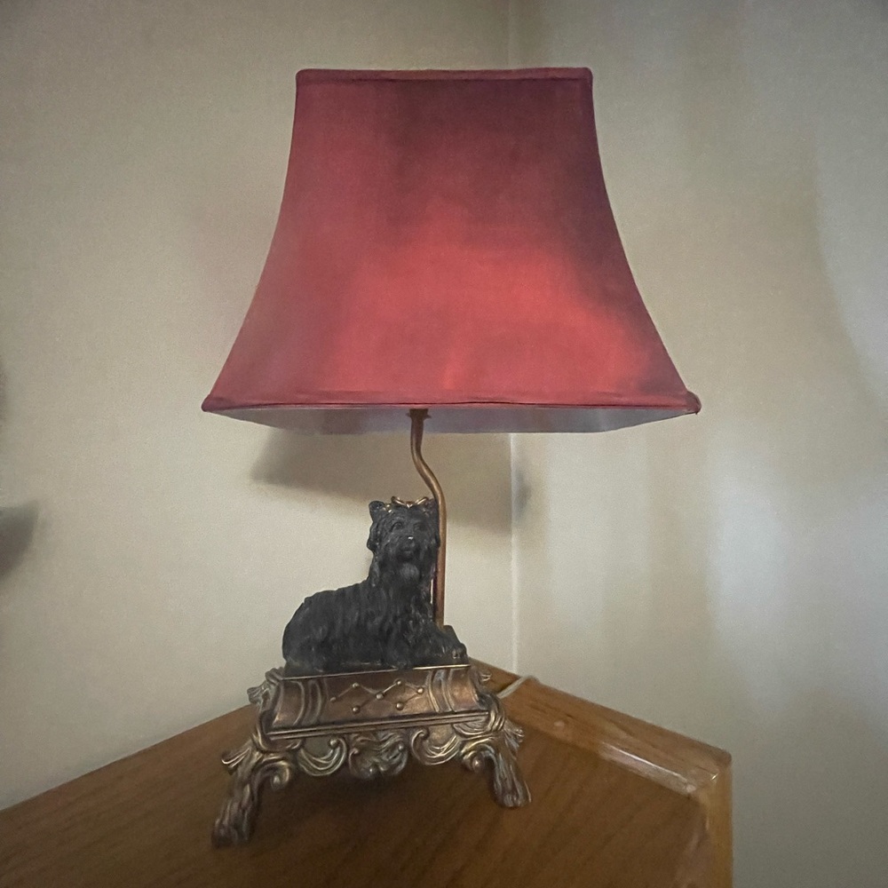 Yorkshire terrier Elegant burgandy Table Lamp Rare